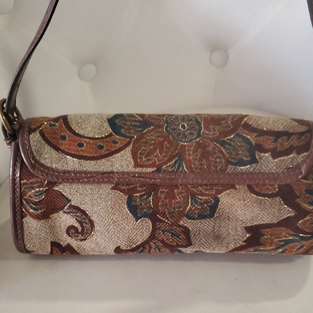 Vtg Mario  Valentino Brown and Gold Patterned Shoulder Bag - Picture 5 of 15